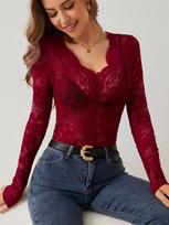 2024 Autumn/Winter Floral Lace Blouse with Fan-Shaped Design for Women S black