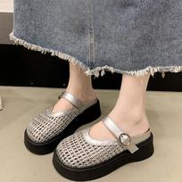 Hollowed-out Woven Toe Shoes Muffin Thick-soled Height-increasing Flip-flops Crocs 40 sidabras