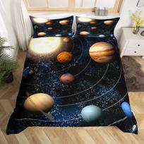 3 vnt. Saulės sistemos patalynės komplektas vaikams Kosminės galaktikos antklodžių užvalkalų rinkinys Visatos planetų pagalvių užvalkalai Astronomijos antklodžių užvalkalai EU Single(135*200cm)3pcs black