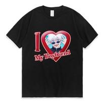 Anime Jujutsu Kaisen Gojo Satoru I Love Boyfrirnd Graphic T Shirt Men's Clothing Manga Polyster T-shirt Oversized Causal Clothes XL juoda