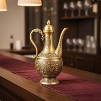 Brass Vintage Coffee Pot Luxury Chinese Teapot Flagon Embossed Metal Pitcher for Collectors, L beige