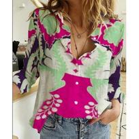 Spring Autumn Women World Map Print Vintage Shirts Long Sleeve Single Breasted Turn Down Collar Casual Blouses 2025 Female Tops L