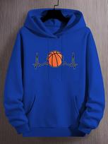 Fashion Kids Hip Hop Sports Hooded Sweatshirt, Unique Basketball Pulse Line Art Graphic, Loose Drawstring Pullover For Boys Street Outfit S mėlyna