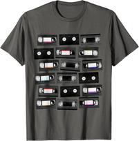 VHS Cassette Tapes Retro 80s VCR Movies Graphic T-Shirt Short Sleeve Cotton Crewneck Tee for Men XL black