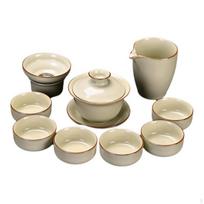 Ru Oven Gongfu Tea Set, Ceramic Gaiwan Teacup, Teapot, Gift Box TiliangPot Bamboo 13pcs Gaiwan Plain 10pcs beige