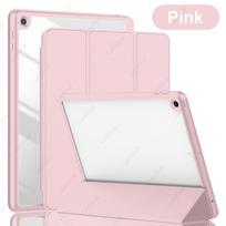 For iPad 9th Gen Case 10.2inch With Pen Holder, For iPad 8th 7th Gen 10.2in , Trifold Acrylic Clear Back Hard Cove rožinė