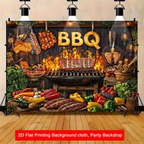 1pcs BBQ Party Food Rustic Wood Background Fabric, Kitchen Decor Home Decor Studio Photography Online Session 59x51.1inch/150*130cm
