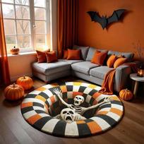 1PC 3D Illusion Halloween Area Rug, 3D Skeleton Halloween Rug, Spooky Stairs Illusion Carpet, Gothic Halloween Area Rug Gift Diameter 40cm