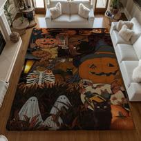 Vintage Halloween Area Rug Pumpkin Ghost Black Cat Skull Non-Slip Floor Carpet Living Room Bedroom Spooky Fall Home Decor 45X70cm 18x28inch