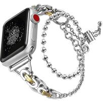 Women' Bracelet for Apple Watch 1/2/3/4/5/6/7/8/9/10/11/SE Ultra 1/2/3 42/44/45/46/49mm, Silver / Gold gray