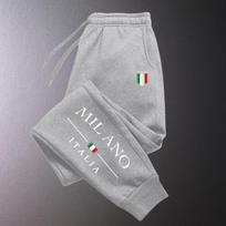 Milano-italy Men Sweatpants Front Italia Badge Chest Print, Milano Text Graphic Drawstring Joggers for Trendy Daily Street Outfits L gray