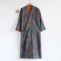 Vyriškas grynos medvilnės žakardinis kimono chalatas - laisvo kirpimo, didelio dydžio, idealus pavasariui iki rudens miego drabužiams ir pirčiai. Medium black