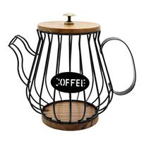 Modern Coffee Pod Organizer with Wooden Lid Wood Base Espresso Accessories Holder Kitchen Counter Storage Container juoda