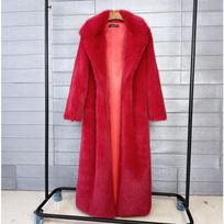 Moterims skirtas pūkuotas kailinis paltas, dirbtinio kailio, ilgo stiliaus, su paminkštintu apykakle, itin ilgas žiemos moteriškas paltas XL raudona