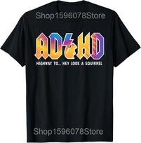 ADHD Juokingi Ei Žiūrėk Voverė Marškinėliai Vyrams Moterims Grynos Medvilnės Humoras Gatvės Stiliaus T-shirt Trumpomis Rankovėmis Unisex Laisvi Drabužiai S black