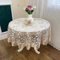 Nauja nėriniuota staltiesė Pastoracinė apvali staltiesė Valgomojo staltiesė Namų siuvinėjimas Stalo viršelis Rožinio aukso apdaila Namų rankšluostis Diameter 90cm Round white