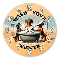 1 piece,  Wash Your Wiener  Dachshund Round wooden wall clock, Vintage style Silent Clock, Gifts for dog lovers, Dachshund-theme 10 inch black