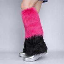 Winter Fur Leg Warmers Y2K Thigh High Socks Fashion Knee Socks  for Women 40cm pink