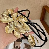 Retro Gold Tulip Flower Black Leather Belt Chain for Skirts & Jeans brown