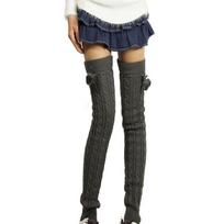 Thickened Long Boot Socks With Hairball Over Knee Boot Cuffs New Crochet Socks  for Women tamsiai pilka spalva
