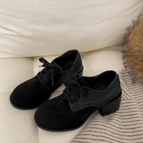 Women's Retro Low Top Frosted Suede Coarse Heel Single Shoes  Autumn Fashion Versatile Comfortable High Heel Mary Jane Shoes 35 black