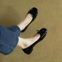 Women Spring Autumn Patent Leather Ballet Flats With Bow Tie Black Slip On Loafers Low Heel Boat Shoes 39 black