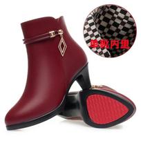 Women Black Soft Leather Ankle Boots Winter Platform Block Heel Comfortable Elegant Office Mom Shoes 41 black
