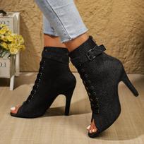 Women Red Jazz Dance Shoes Sexy Peep Toe Zipper High Heel Ankle Boots Indoor Dancing Sandals 35 brown