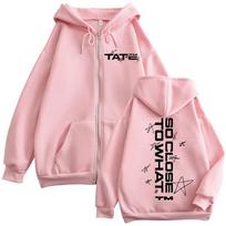 Tate McRae So Close To What Spausdintas su užtrauktuku gobtuvas Aukštos kokybės madingas su užtrauktuku bliuzonas Vyriškas moteriškas oversized vilnos megztinis 3XL white