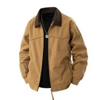 Unisex Washed Cotton Lapel Windbreaker Jacket - Trendy & Versatile for Autumn/Winter XL chaki