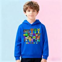 Music Rhythm Box Cartoon Printed Children's Hoodie, Warm Hoodie for Autumn and Winter, Comfortable and Soft Children's Clothing 120 mėlyna