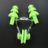 1 Set Waterproof Soft Silicone Swimming Set Nose Clip Ear Plug Earplug Protection žalia