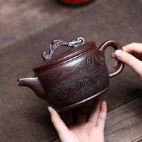 620ml Yixing Purple Clay Teapots Handmade Landscape Large Caliber Pot Raw Ore Stone Red Mud Kettle With Filter Zisha Teaset Gift black