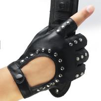 Vyriškos ir moteriškos puspirštės odinės pirštinės šauni mada kniedytos scenos šokių ant stulpo punk gatvės šokio punk Harley Aukštos kokybės Black Women black