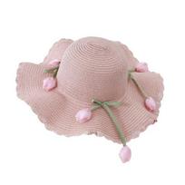 Beach Hat Wave Lace Trim Design Tulip Bow Decor Full Face Sun Protection Large Brim UV Blocking Summer Straw Hat gray