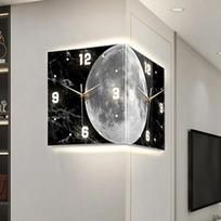 Creative Corner Wall Clock Living Room Large Led Clocks Luminous Wall Art Double-Sided Silent Watches Decoration for Bedroom (as the picture,10 Inches Plug in) gray