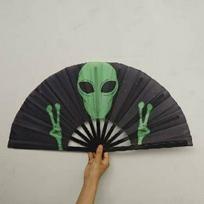 Iridescent PVC Kung Fu Fan - 33cm, High-Grade Bamboo Ribs, Reflective Fabric. gray