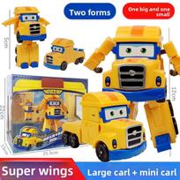 AULDEY Super Wings transformuojami žaislai, Jett & Carl rinkinys, 2 režimai Robotas, Paspauskite, kad įsižiebtų, Oficialiai licencijuotas Oficialiai licencijuotas white