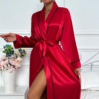 Danny Lin Summer Ice Silk Bathrobe: Light, Stylish Homewear Cardigan Medium red