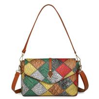 Stylish Geometric Blocked Crossbody Bag for Commuter Women Multi-functional PU Shoulder Bag brown