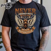Never Underestimate an Old Man on Motorcycle Biker shirt, Old Man Rider Gift For Dad Grandpa, Retired Biker shirt, Vintage Motorcycle Rider L brown