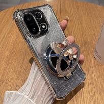 Skirta Realme 16 Pro Plus 16pro 5G Keturi kampai Atsparus smūgiams Padengtas Blizgus Silikoninis Laikiklis Dėklas Skirta Realme 16 Pro+ Žiedas Stovas Dangtelis for realme 16pro 5G gray