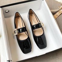 rhinestone buckle mary janes shoes woman japanned leather & flock ballet flats 41-43 big size ankle belt loafers for women 5