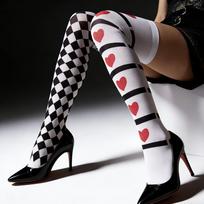 High-elasticity AB-sided Heart Checkerboard Thigh-high Socks, Soft and Snug Fit, Non-slip, Eye-catching Single Item for Afternoon Tea, One-size