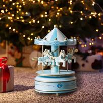 Christmas Carousel Wooden Box Music Ornament Hand Painted Turn Horse Shaped Rotating For Valentine mėlyna
