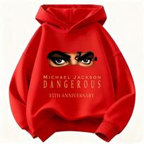 Michael Jackson Dangerous 35th Anniversary Print Sweatshirt  Kids Hoodie Fashion Boys Girls Casual Long Sleeve Hooded Streetwear 110 red