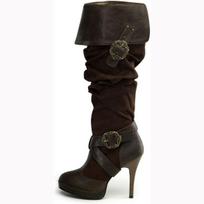 Britiško stiliaus moteriški batai iki kelių, aukšti virš kelių batai, stiletto, Europos Amerikos retro, viduramžių Renesanso moteriški batai 37 tamsiai ruda spalva