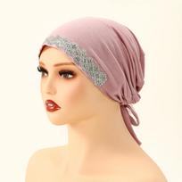 Fashion Shiny Rhinestone Cotton Modal Inner Caps Hat Women Muslim Hijab Underscarf Jersey Caps Islam Turban Female Headscarf gray