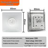 220V Wall-Mount Stepless Ceiling Fan Speed Controller gray