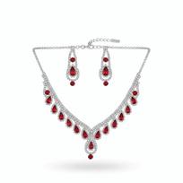 Fashion Shiny Water Drop Necklaces Geometric Pendant Crystal Rhinestone Necklace Set Elegant Bridal Jewelry Set Wedding Ceremony raudona